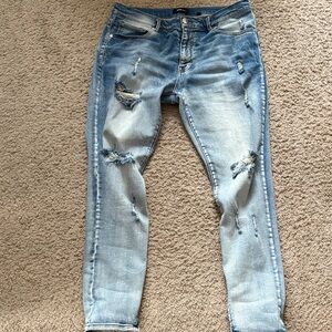Fashion Nova Men Skinny Distressed Light Blue Jeans
